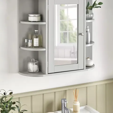 BOXED BURKET MIRRORED BATHROOM WALL CABINET - GREY (1 BOX)