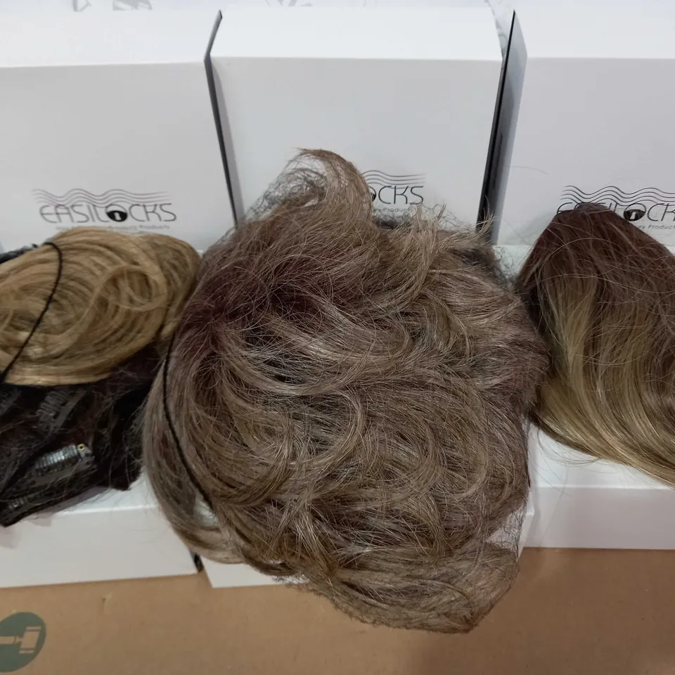EASILOCKS HAIR BUNDLE OF 6 BOXES: VANILLA BALAYAGE - 1 X SCRUNCHIE, 2 X EXTRA VOLUME, 1 X FRINGE, 1 X 14" BLOWDRY CLIP-IN & 1 X SHORT KATIE WIG