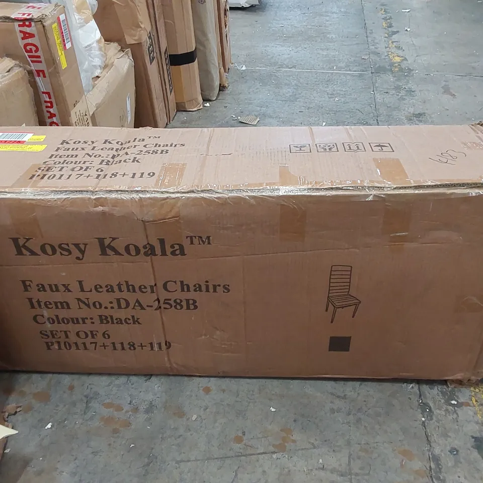 BOXED SET OF 6 KOSY KOALA FAUX LEATHER CHAIRS - BLACK (1 BOX)