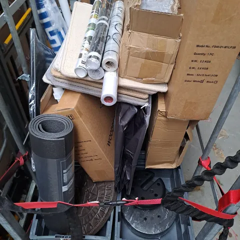 CAGE OF APPROXIMATELY 12 ASSORTED HOUSEHOLD ITEMS TO INCLUDE - MAT - FAN - WINDOW FILM - COLLECTION ONLY