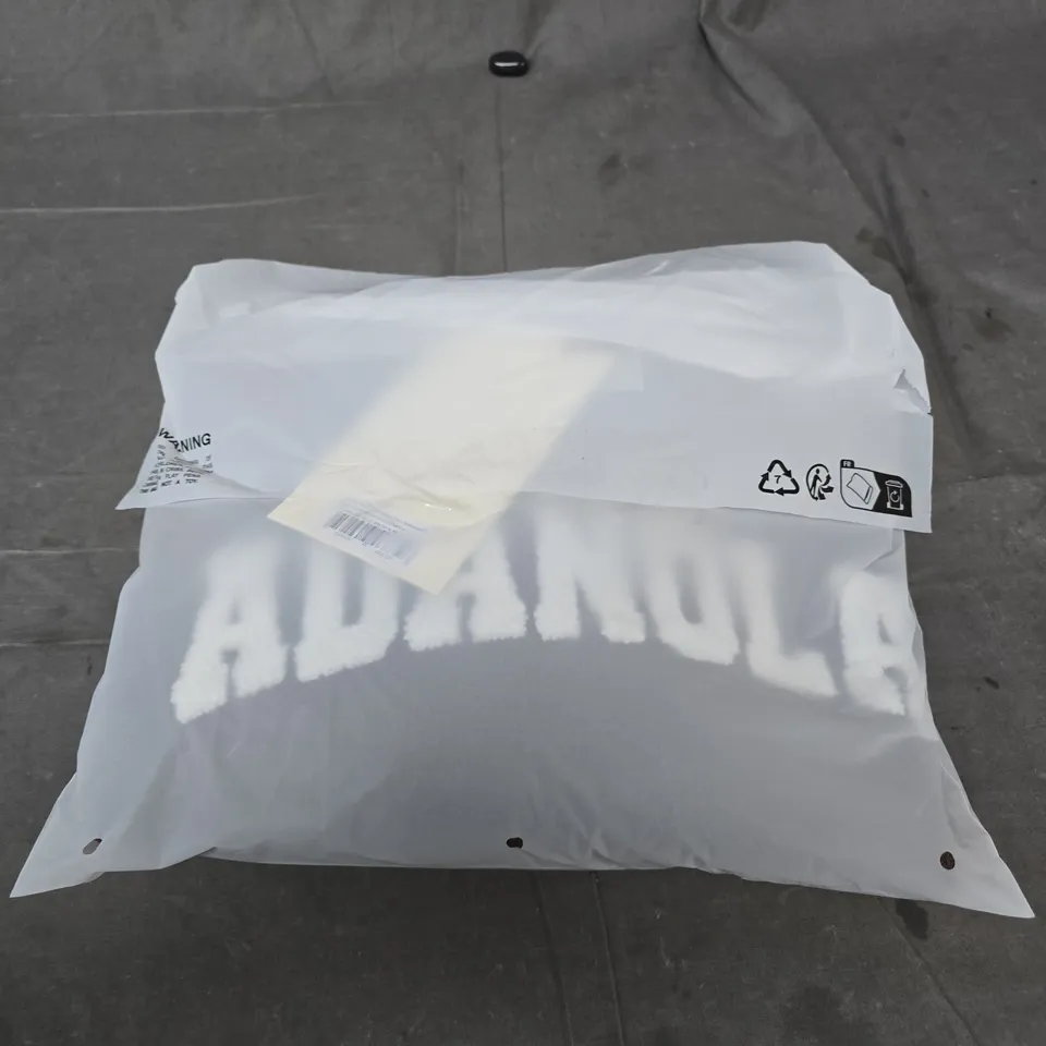 ADANOLA VARSITY BOUCLE OVERSIZED KNIT SWEATSHIRT – DARK COCOA BROWN/MARSHMALLOW SIZE M