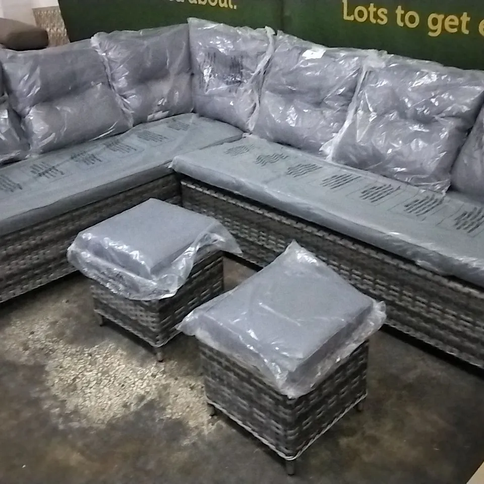 FLORIDA 6 SEATER CORNER OUTDOOR DINING SET SINGLE ARM SOFA + CORNER SOFA + 2 STOOLS 