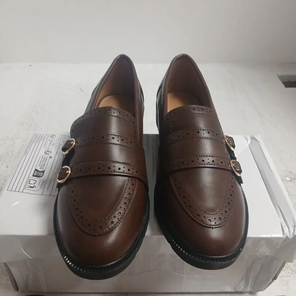 BROWN LEATHER DOUBLE-BUCKLE MONK STRAP SHOES – EU38 (UK6)