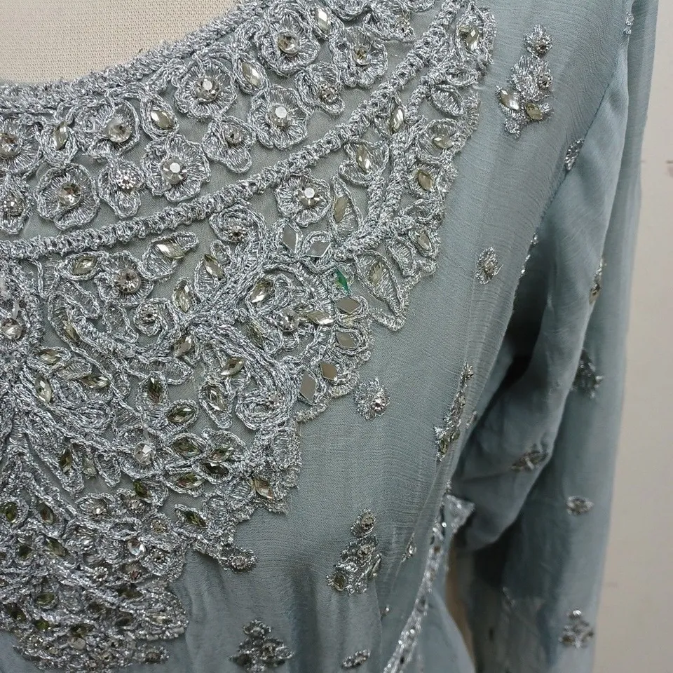 SHA ZAIB EMBELLISHED DRESS IN STEEL BLUE - M