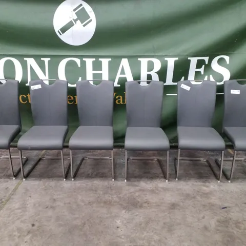 SET OF 6 GREY LEATHER DINING CHAIRS