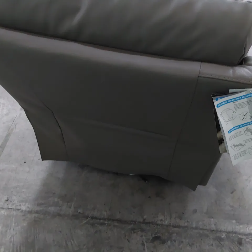 DESIGNER POWER RECLINING EASY CHAIR GREY LEATHER 