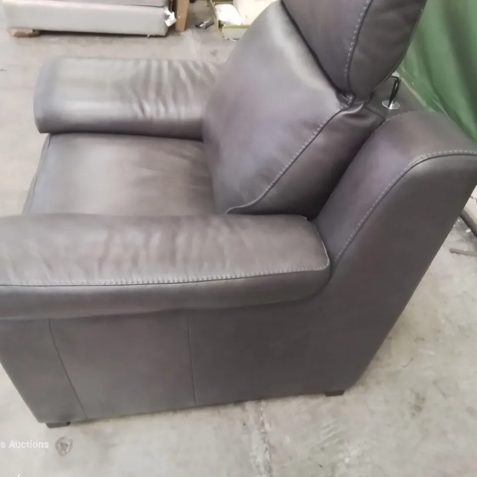 QUALITY ITALIAN DESIGNER CUFFARO POWER RECLINING EASY CHAIR WITH ADJUSTABLE HEADREST GREY LEATHER 