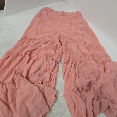 PINK CRINKLE WIDE-LEG TROUSERS – SIZE M (WOMEN) – ELASTIC WAIST