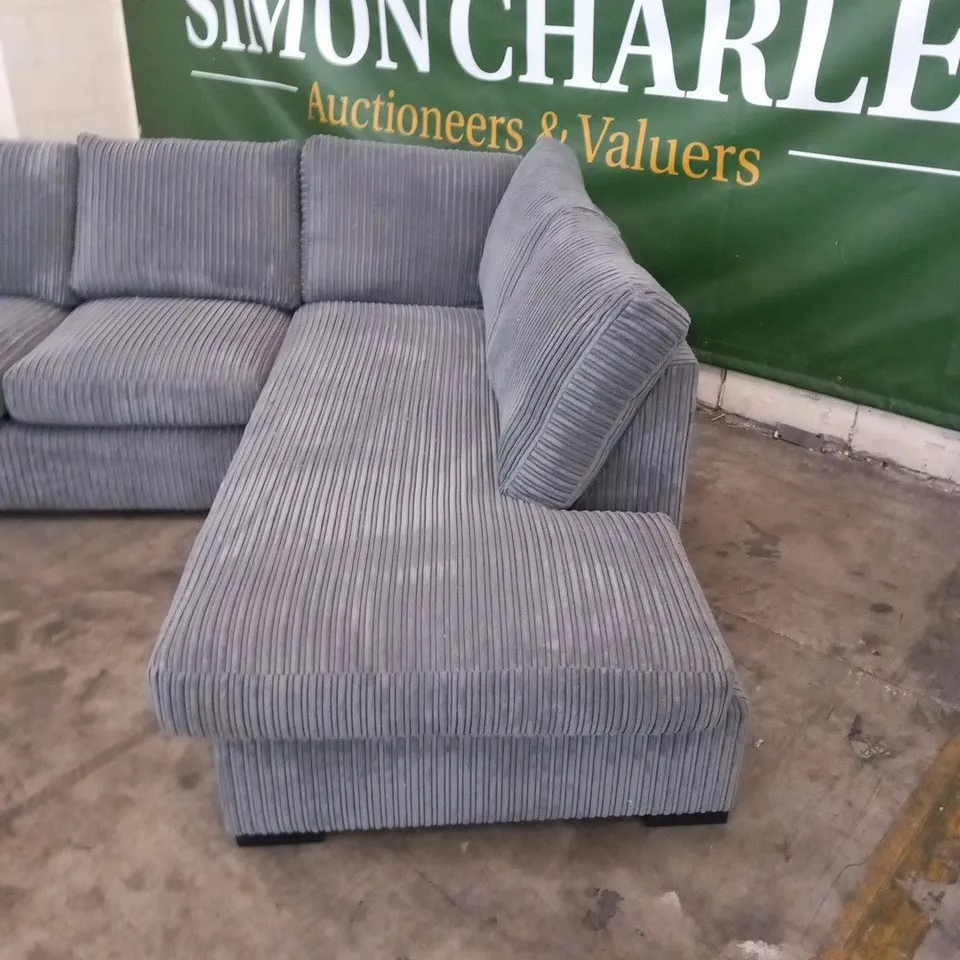 DESIGNER GREY CORDED FABRIC CORNER SOFA