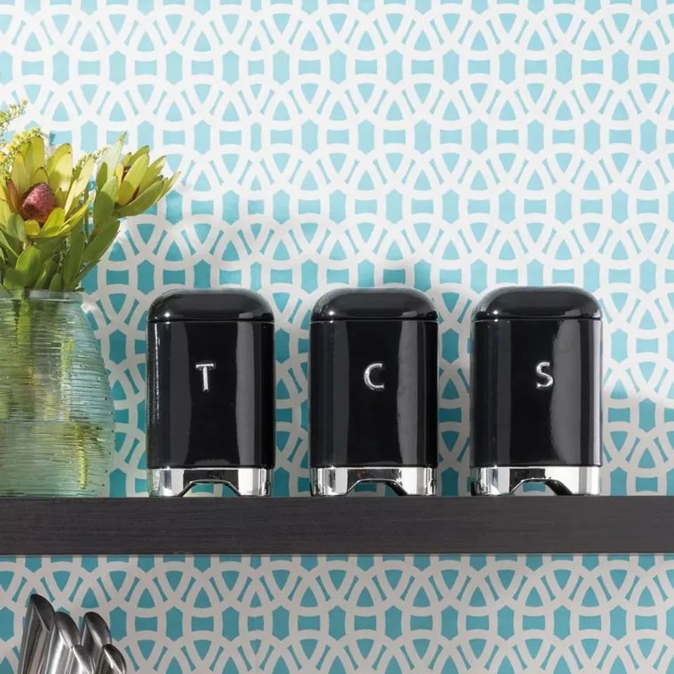 BOXED CORRELIN 3PIECE TEA/COFFEE/ SUGAR CANISTER SET BLACK