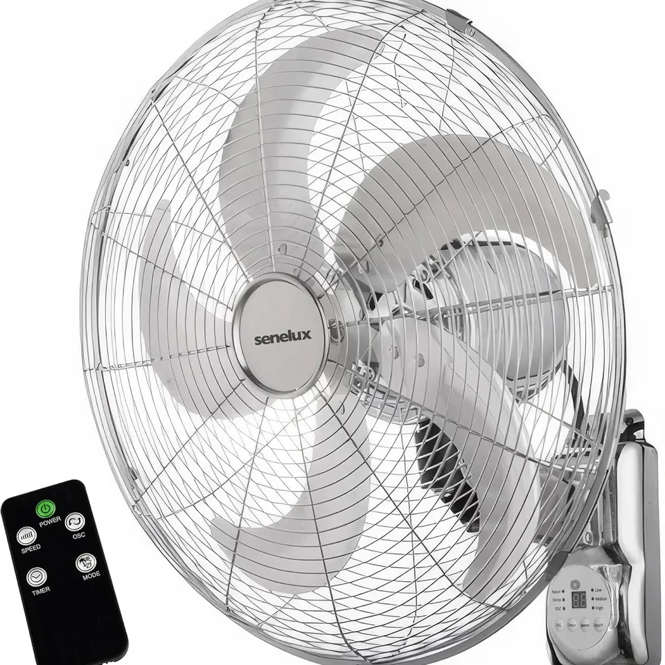 BOXED SENELUX WALL FAN 16 INCH WALL MOUNTED 3 SPEED MODE 80° OSCILLATION FAN (1 BOX)