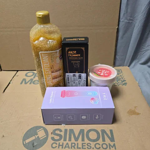 TOTE OF APPROXIMATELY 18 ASSORTED COSMETIC ITEMS TO INCLUDE GOLD ULTIMATE SHOWER GEL, HAIR TRIMMER, LADY SHAVER, PEACH CLEAR BODY SCRUB ETC