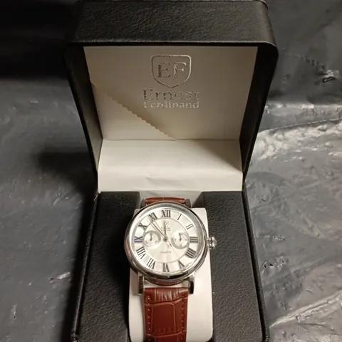 MENS ERNEST FERDINAND WATCH – FUNCTIONING SUB DIALS – LEATHER STRAP