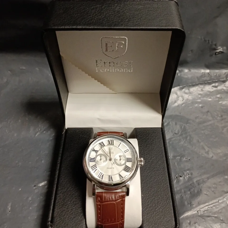 MENS ERNEST FERDINAND WATCH – FUNCTIONING SUB DIALS – LEATHER STRAP