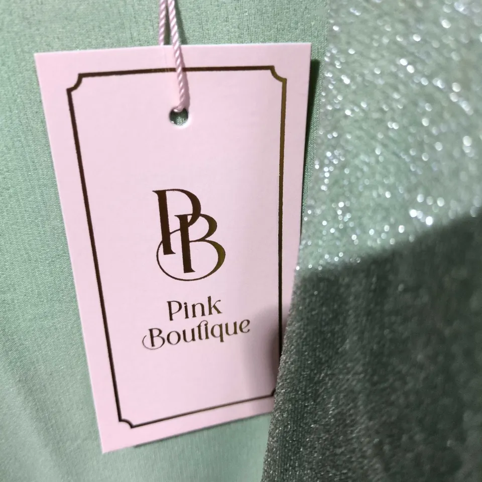 PINK BOUTIQUE EMERALD GREEN SHIMMER WRAP DRESS WITH TIE WAIST - SIZE 14 