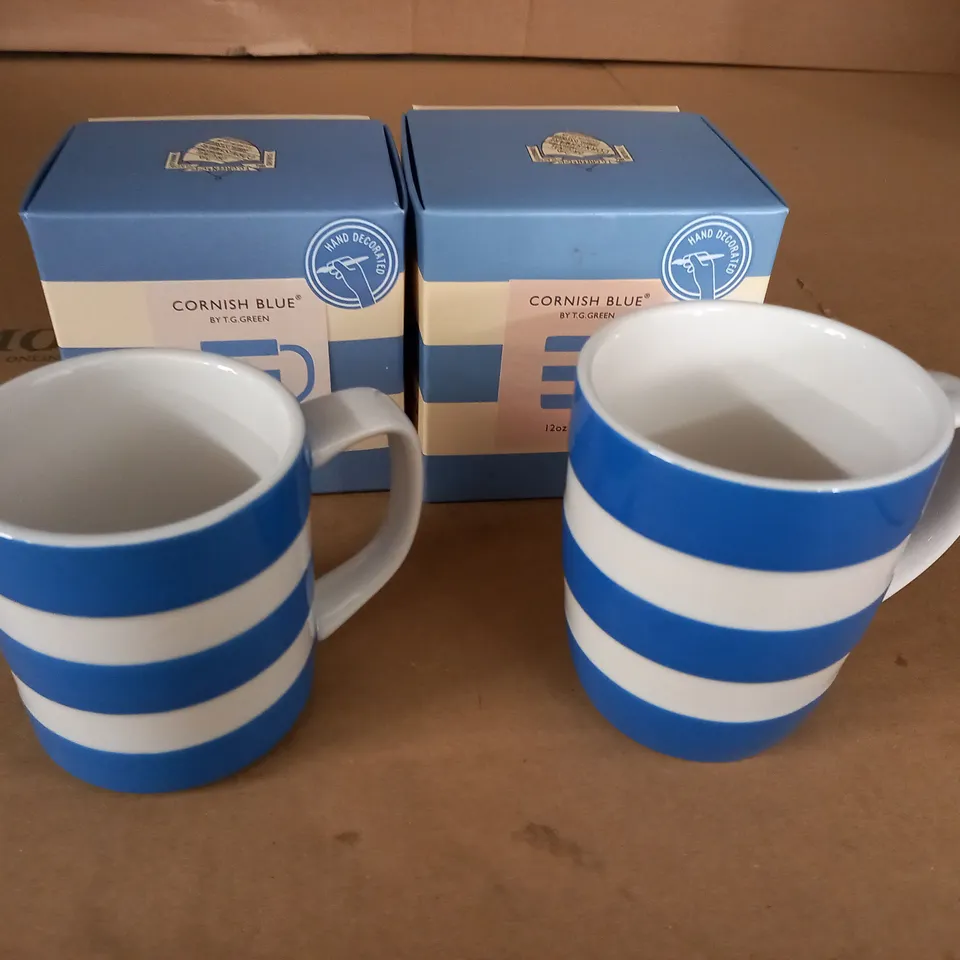 LOT OF 2 BOXED CORNISH BLUE MUGS - 10OZ & 120Z