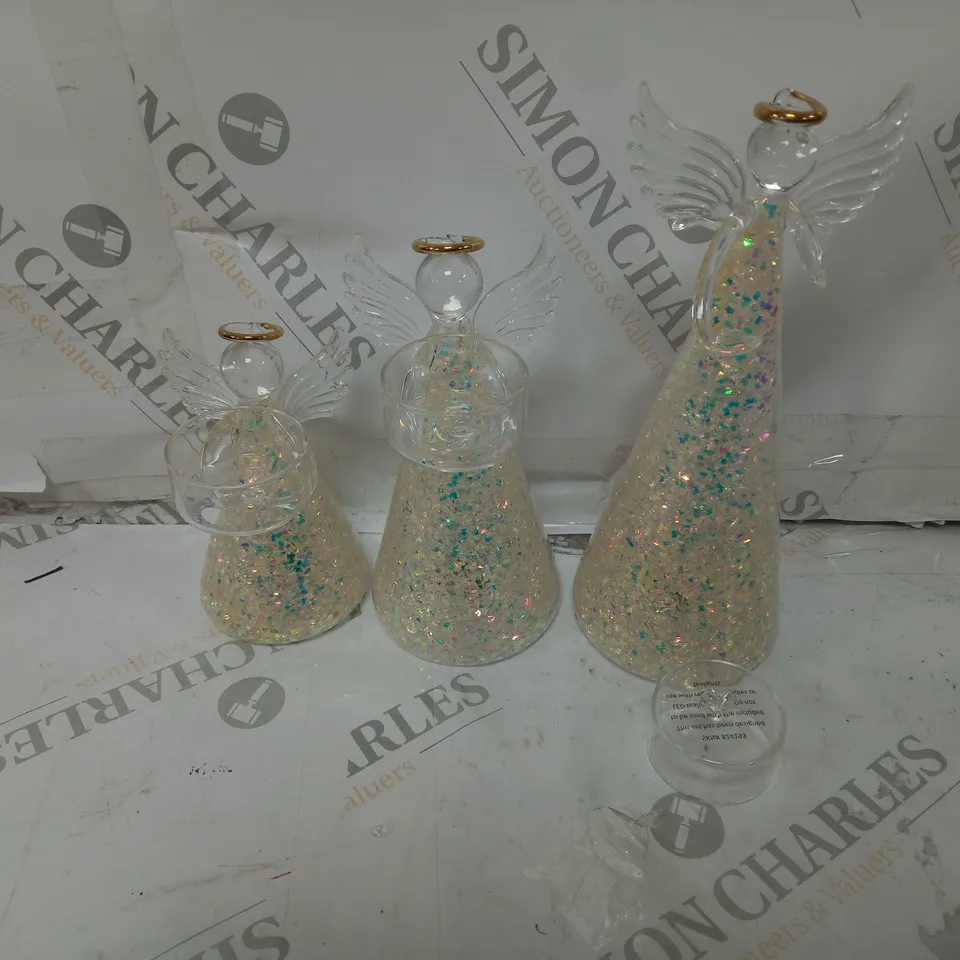 HOME REFLECTIONS SET OF 3 PRE-LIT GLASS ANGEL CANDLE HOLDERS