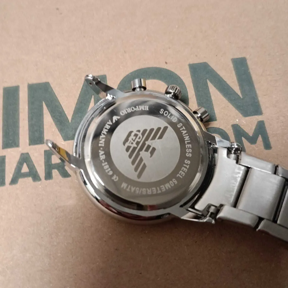 BOXED EMPORIO ARMANI CHRONOGRAPH WATCH WITH NAVY FACE