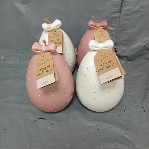 BOX OF 4 STACEY SOLOMON LIGHT UP EGG ORNAMENTS IN WHITE/PINK - COLLECTION ONLY