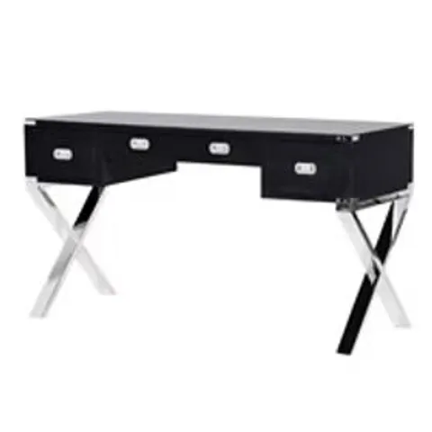 BOXED KENSINGTON COMPUTER TABLE - CHROME/BLACK GLASS