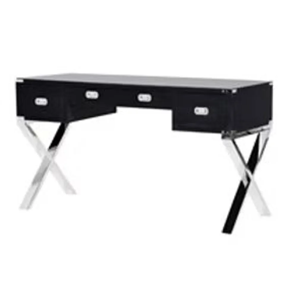 BOXED KENSINGTON COMPUTER TABLE - CHROME/BLACK GLASS