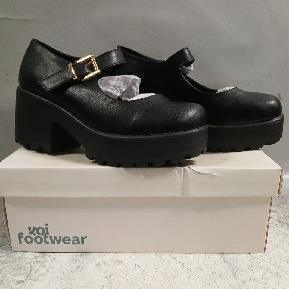 BOXED PAIR OF KOI TIRA MARY JANES FAUX LEATHER EDITION IN BLACK SIZE UK 5