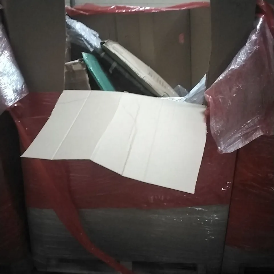 PALLET OF HOUSEHOLD ITEMS TO INCLUDE TODDLER TOWER,CEILING LIGHT WITH FAN,22 INCH MONITOR, LAMINATE CUTTER AND OTHER ASSORTED ITEMS...