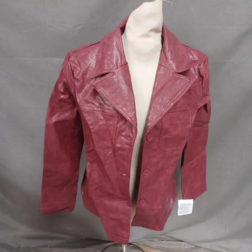 RECLAIMED VINTAGE 90S DISTRESSED FAUX LEATHER JACKET IN BURGUNDY SIZE 8