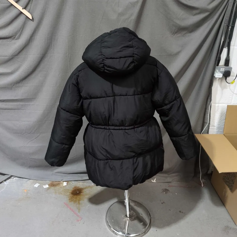 H&M BLACK PUFFER JACKET WITH HOOD, UK S