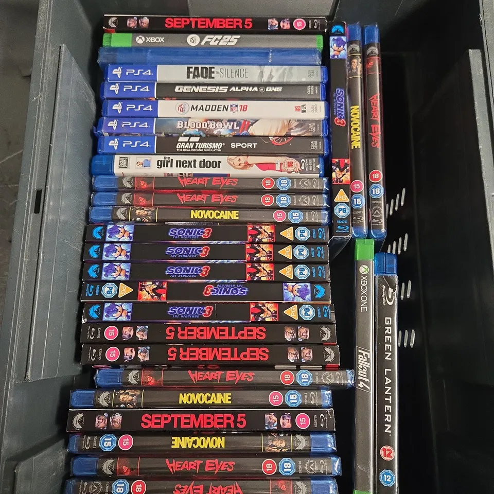 APPROXIMATELY 25 ASSORTED MEDIA PRODUCTS TO INCLUDE MOVIES & VIDEO GAMES 