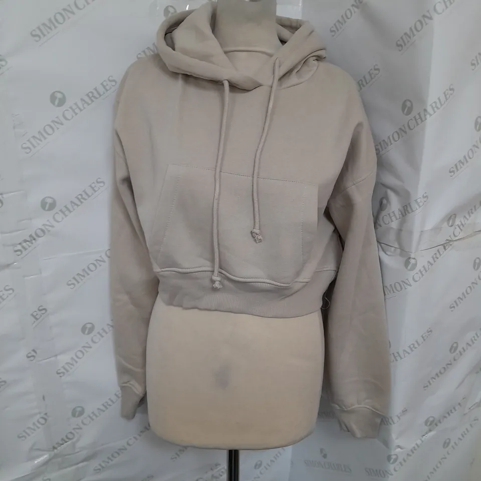 PULL&BEAR CROPPED HOODIE IN STONE SIZE M