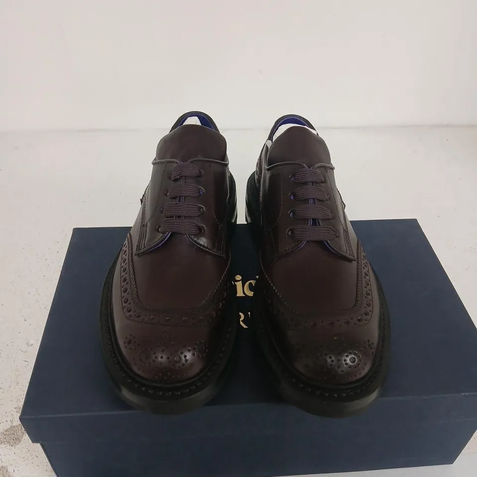 BURBERRY TRICKER'S DERBY SHOES – BROWN LEATHER, BROGUE DETAILING, RUBBER SOLE (UK SIZE 3)