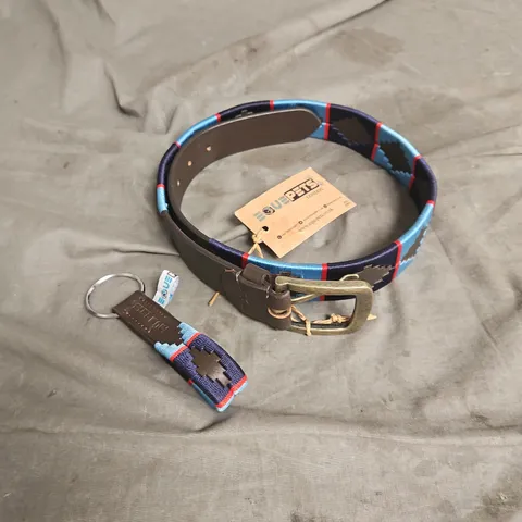 EQUEPETS LEATHER BELT & KEYCHAIN IN BLUE MULTI SIZE S/M/L