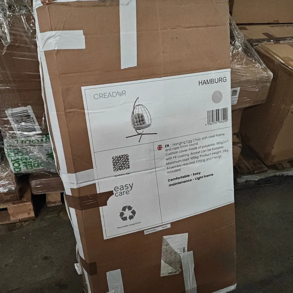BOXED CREADER HAMBURG HANGING EGG CHAIR IN GREY - 1 BOX