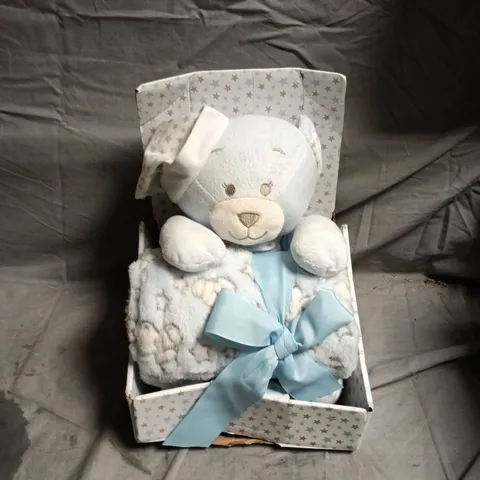 HUGGABLE BABY BLANKET COMBO WITH PLUSH BEAR – BLUE STARS GIFT BOX