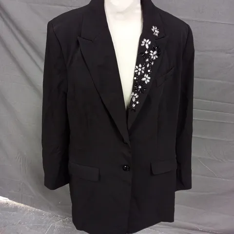 RUTH LANGSFORD BEADED COLLAR BLAZER BLACK SIZE 16