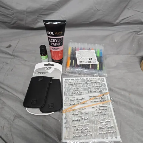 APPROXIMATELY 15 ASSORTED HOUSEHOLD ITEMS TO INCLUDE ACRYLIC PAINT, CLASSIC TAGS AND ESSENTIAL OIL