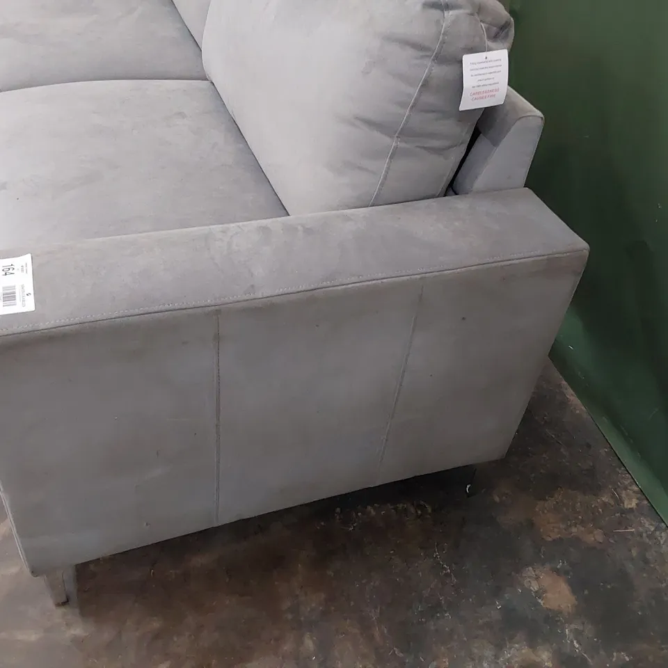 DESIGNER THREE SEATER SOFA GREY PLUSH FABRIC 