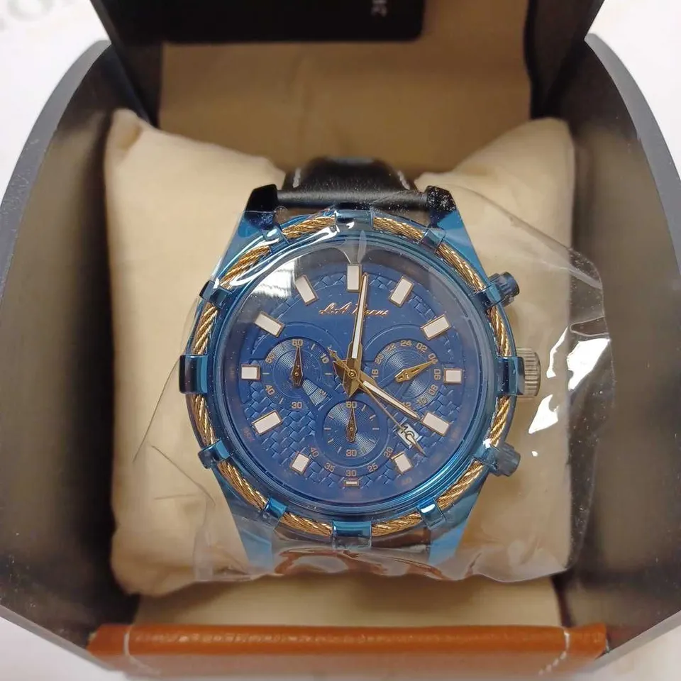 LA BANUS CHRONOGRAPH TRIPLE DIAL ROPE BEZEL LEATHER STRAP WRISTWATCH 