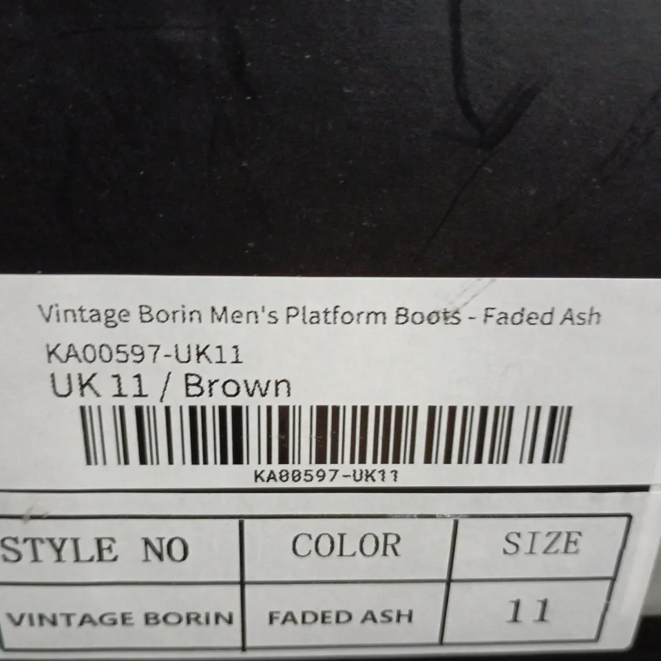 BOXED KOI VINTAGE BORIN MENS PLATFORM BOOTS IN FADED ASH, UK 11