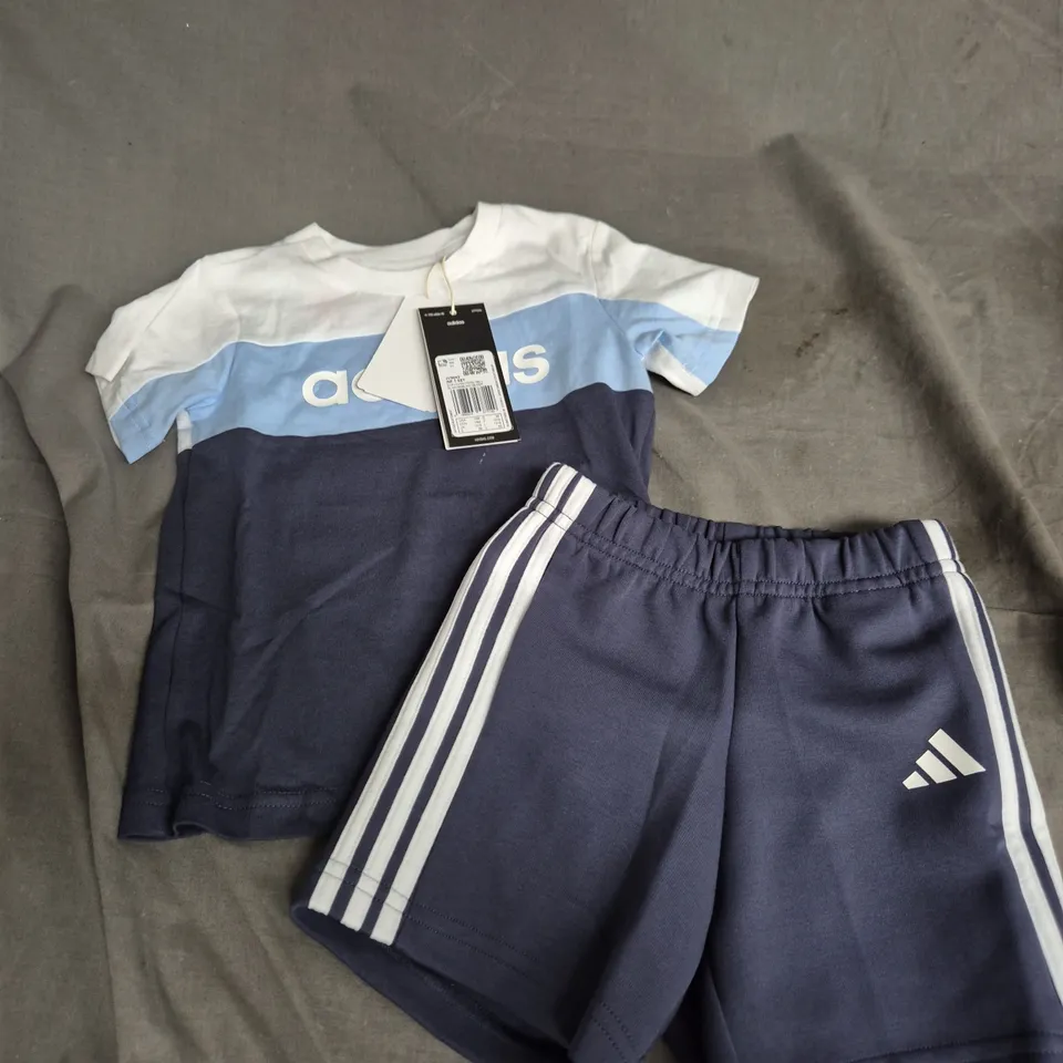 ADIDAS KIDS COLOUR-BLOCK T-SHIRT & SHORTS SET - AGED 12-18 MONTHS