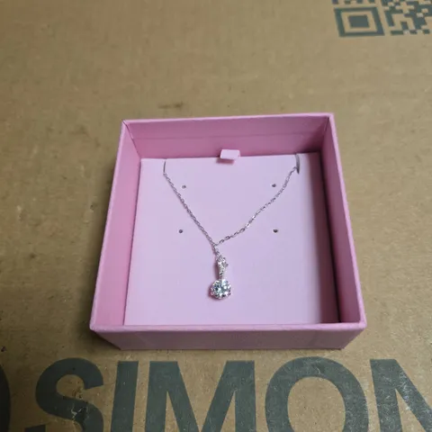 SWAROVSKI PENDANT NECKLACE WITH CLEAR CRYSTAL – 7MM CZ, PINK PRESENTATION BOX