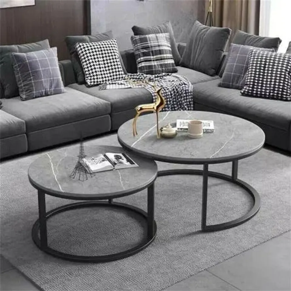BOXED 2 PIECE MARBLE ROUND NEST OF TABLES (1 BOX)