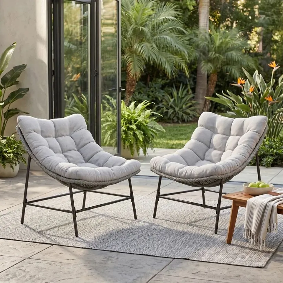 BOXED AKOSHA OUTDOOR WICKER PATIO EGG CHAIR (SET OF 2)
