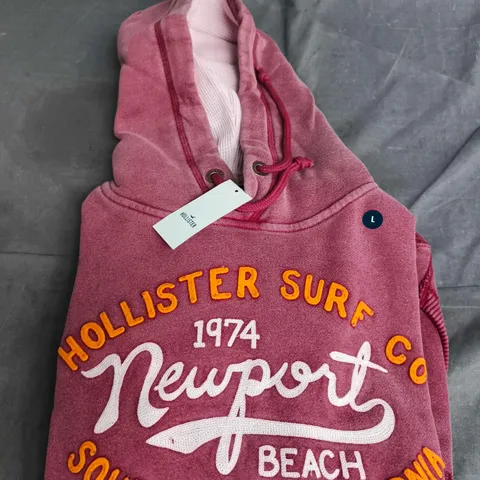 HOLLISTER HOODIE – PINK NEWPORT BEACH GRAPHIC – SIZE LARGE