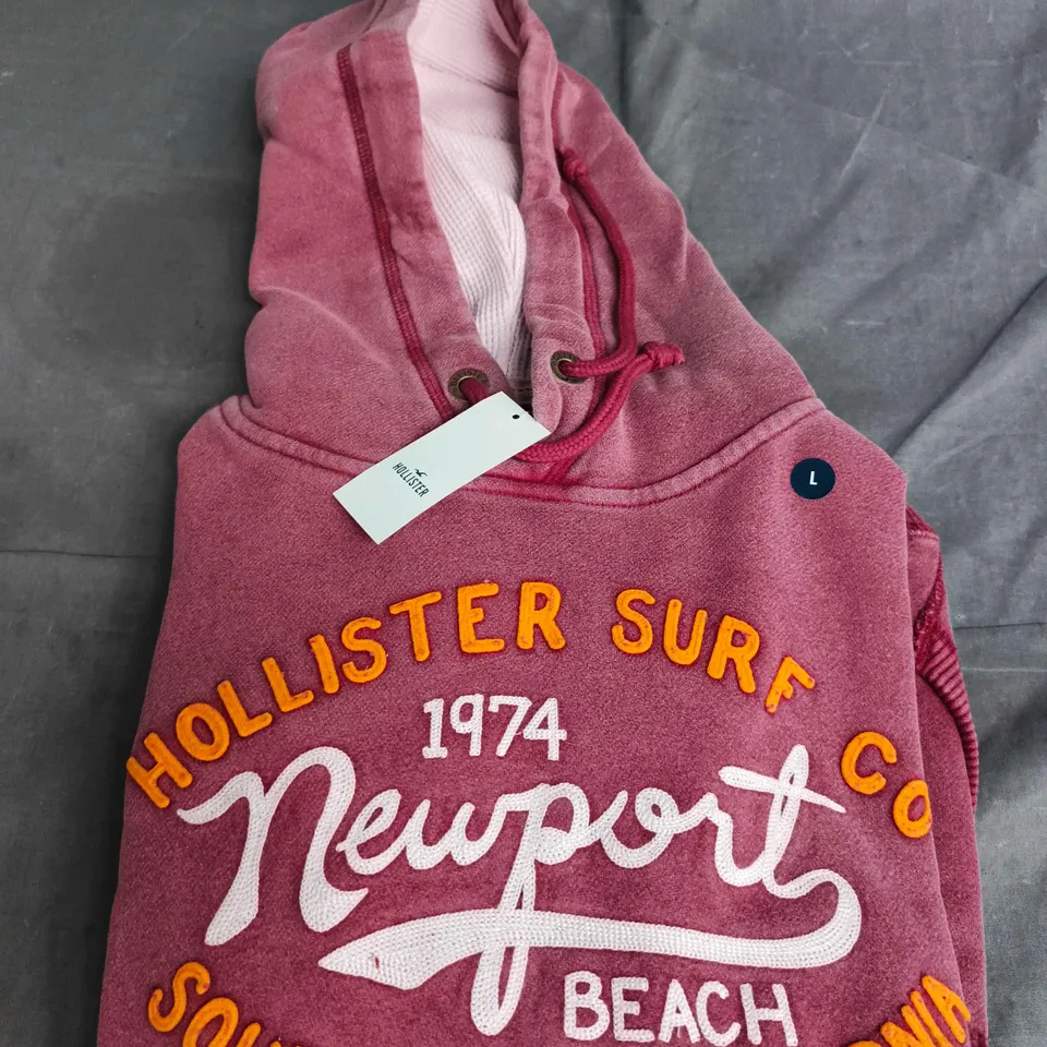 HOLLISTER HOODIE – PINK NEWPORT BEACH GRAPHIC – SIZE LARGE