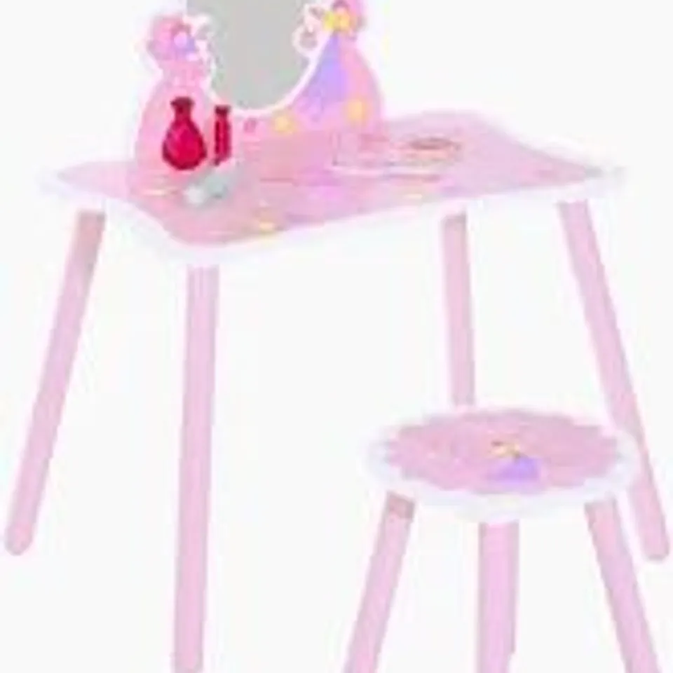 BOXED HOMCOM KIDS DRESSING TABLE GIRLS PINK WOODEN KIDS DRESSING TABLE & STOOL MAKE UP DESK CHAIR TOYS FAIRY DRESSER PLAY SET W/MIRROR