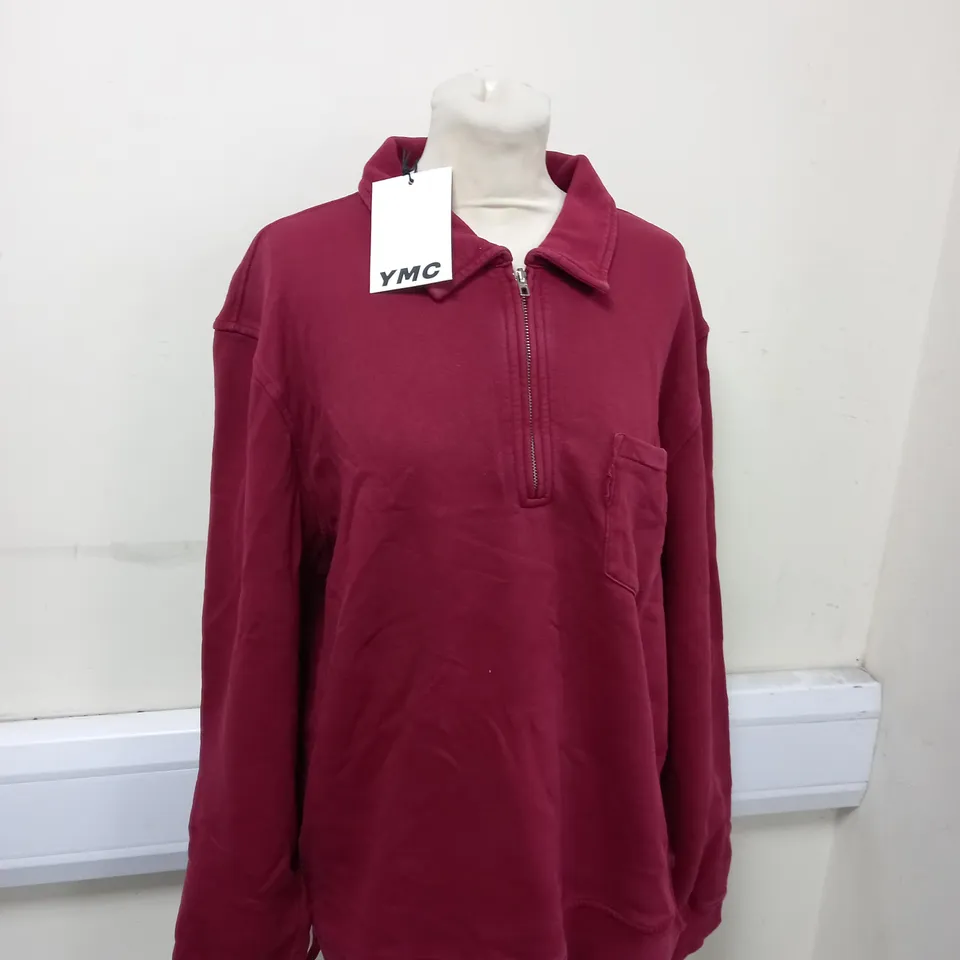 YMC BURGUNDY 1/4 ZIPPED SWEATSHIRT SIZE L