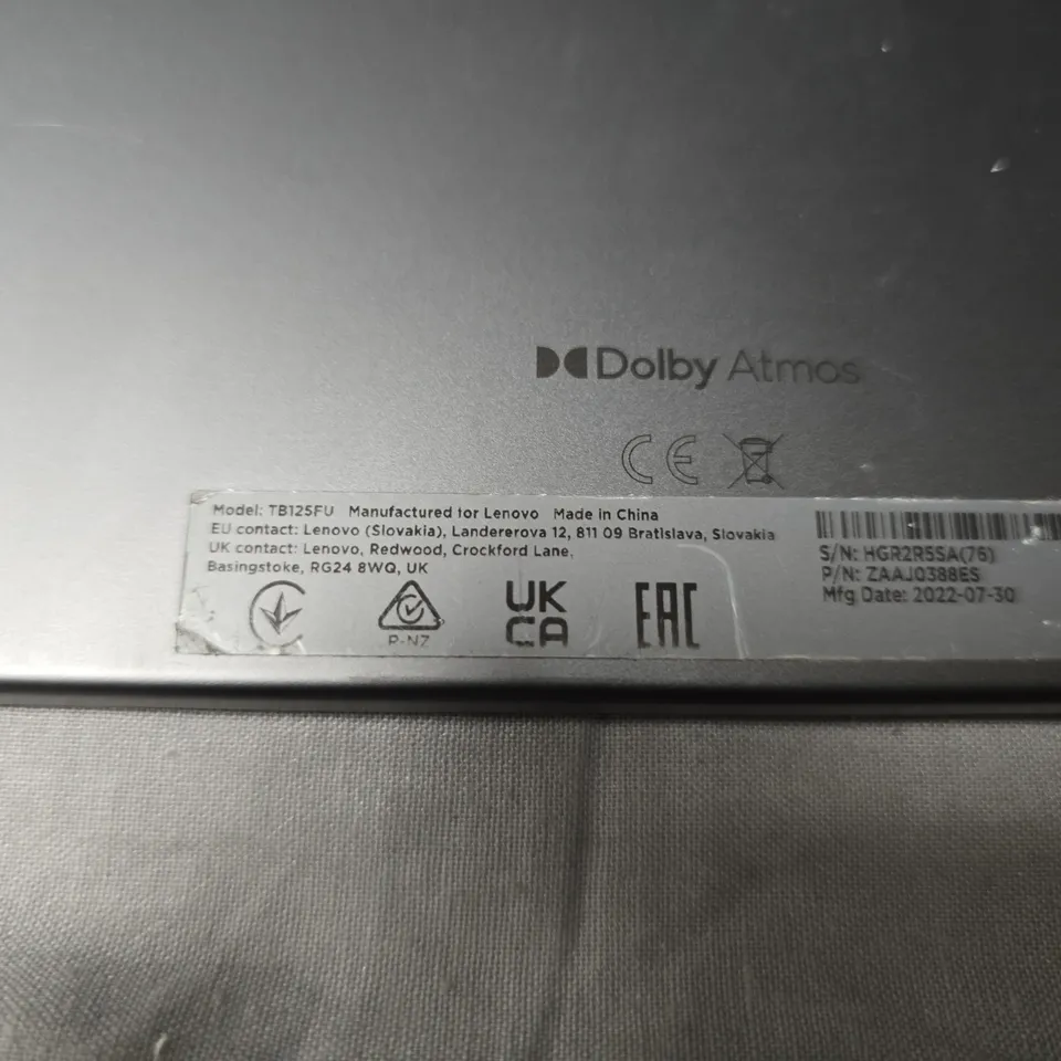 LENOVO TABLET TB125FU – TABLET WITH DOLBY ATMOS (BACK CAMERA)