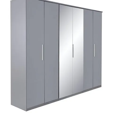 BOXED PRAGUE GREY GLOSS 6 DOOR MIRRORED WARDROBE - FSC® CERTIFIED (5 BOXES)